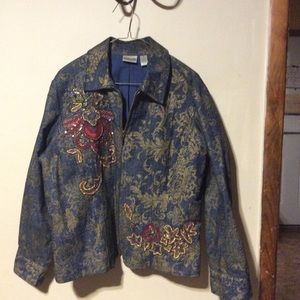 Women’s Chico’s Cotton Appliqué Jacket Size 2 Blue